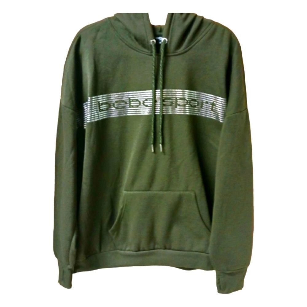 BEBE SPORT Plus Size Women's Forest Green Solid Stripe LogoโHoodie NWT - Picture 2 of 14